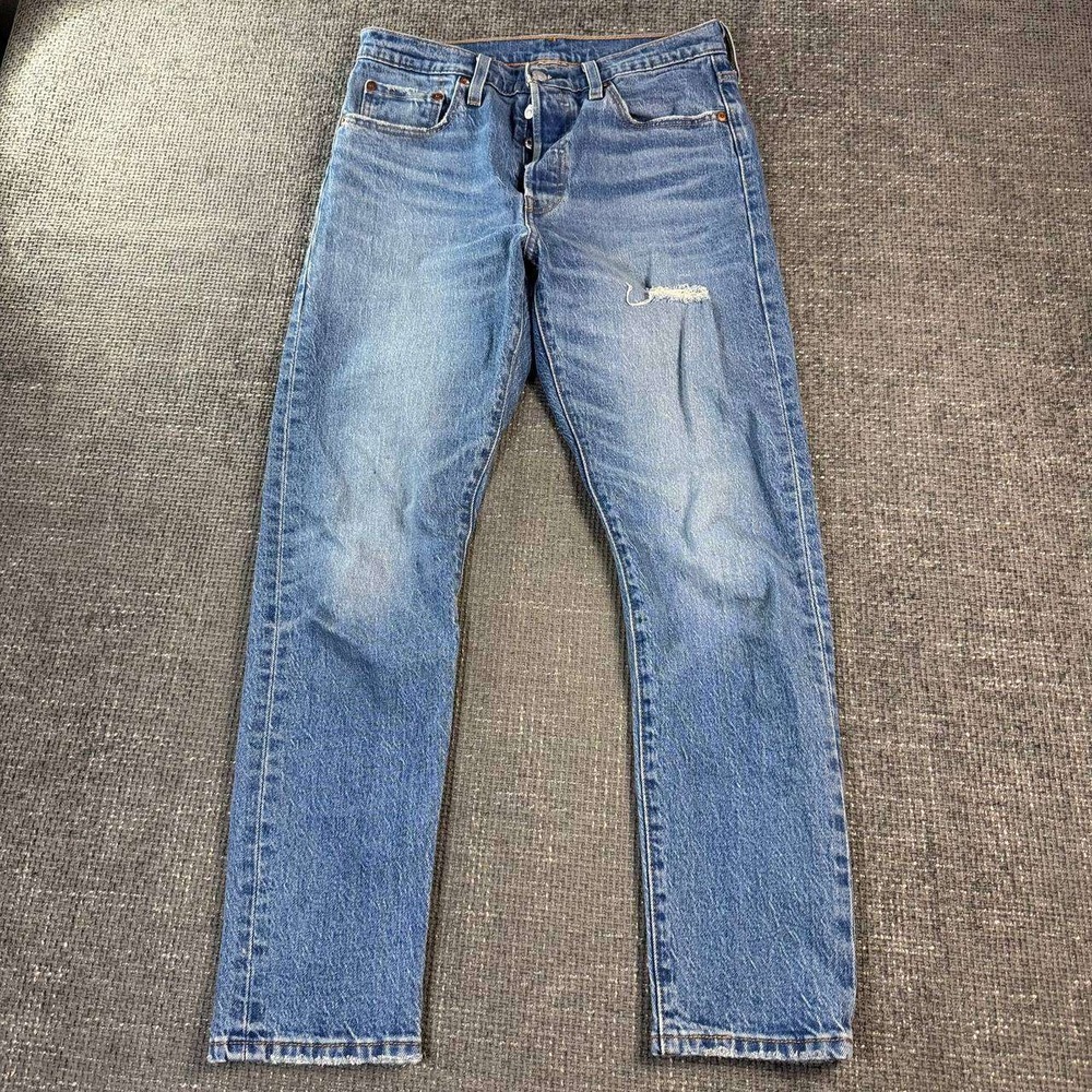 Levi's 501 Original Fit Jeans Mens 28x27 Blue Distressed Button Fly Straight
